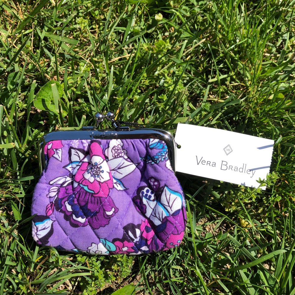 NWT VERA BRADLEY Kiss Coin Purse  / Enchanted Garden / Purple Floral Design
